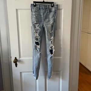 Cut, light wash, super high-rise skinny jeans from American eagle